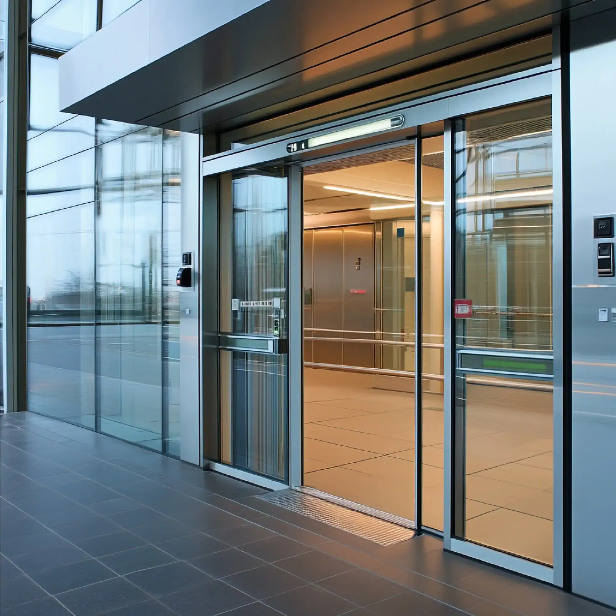 building-with-automated-access-control-features Automatic sliding doors - Vertex Security